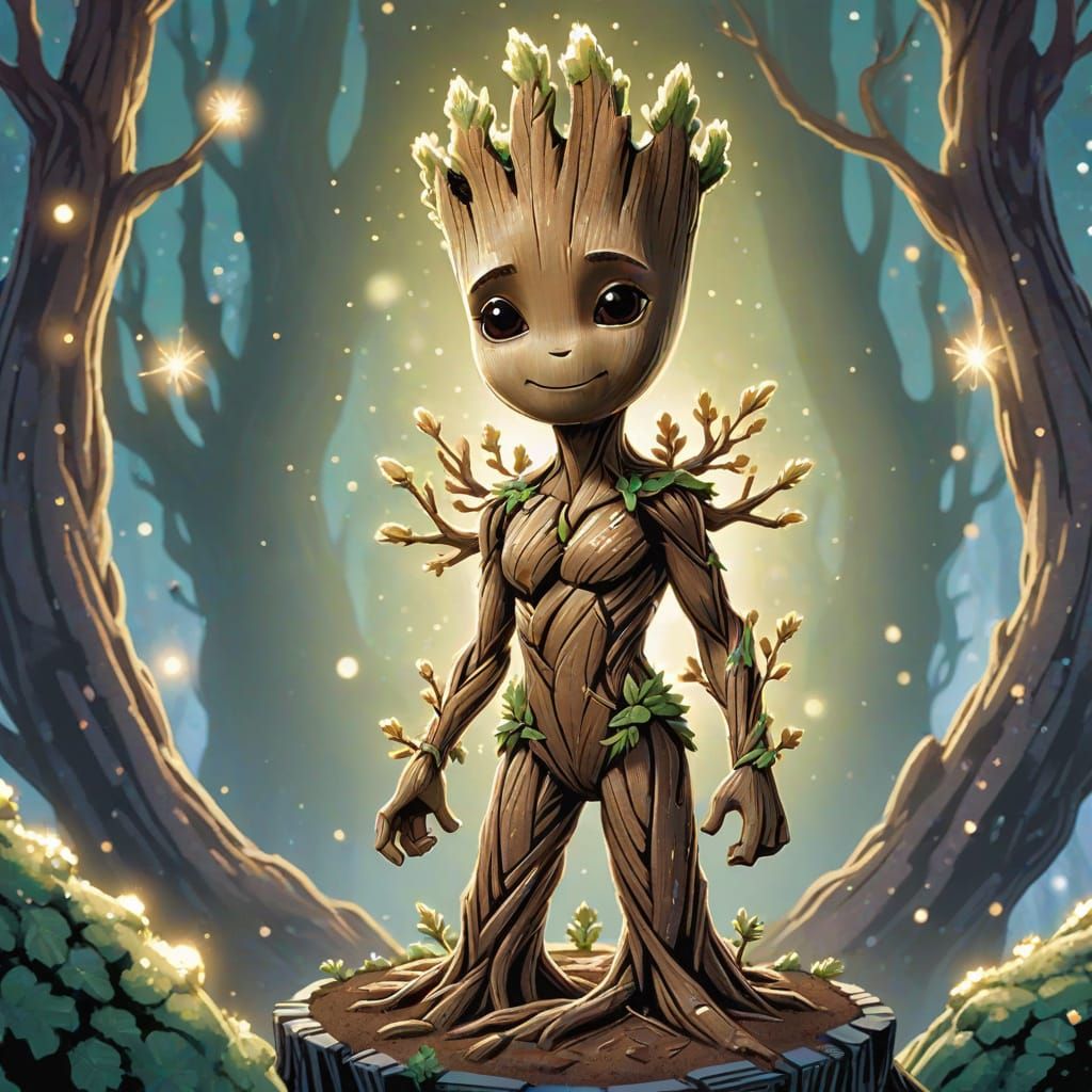 Groot in Glittery Dress: Whimsical AI Art