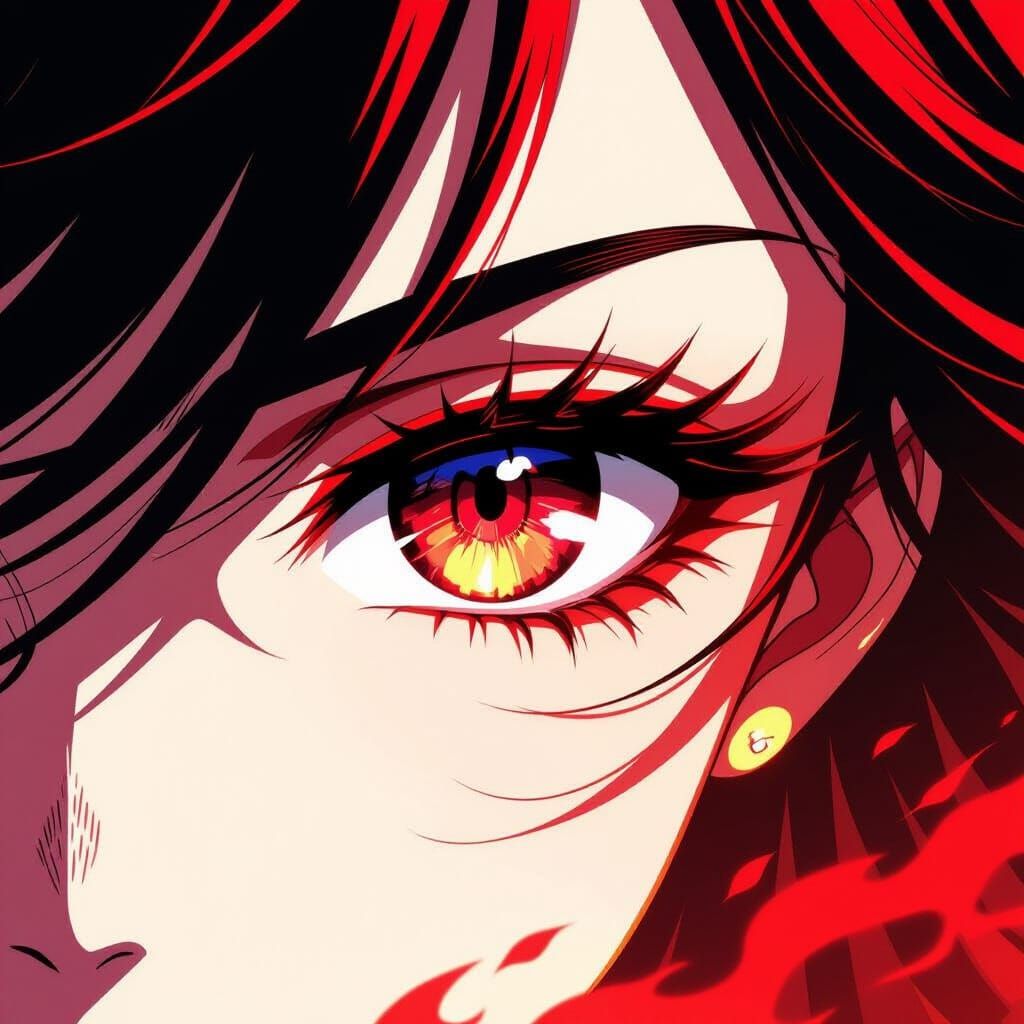 Manga Anime Eye Close-Up Under Red Light