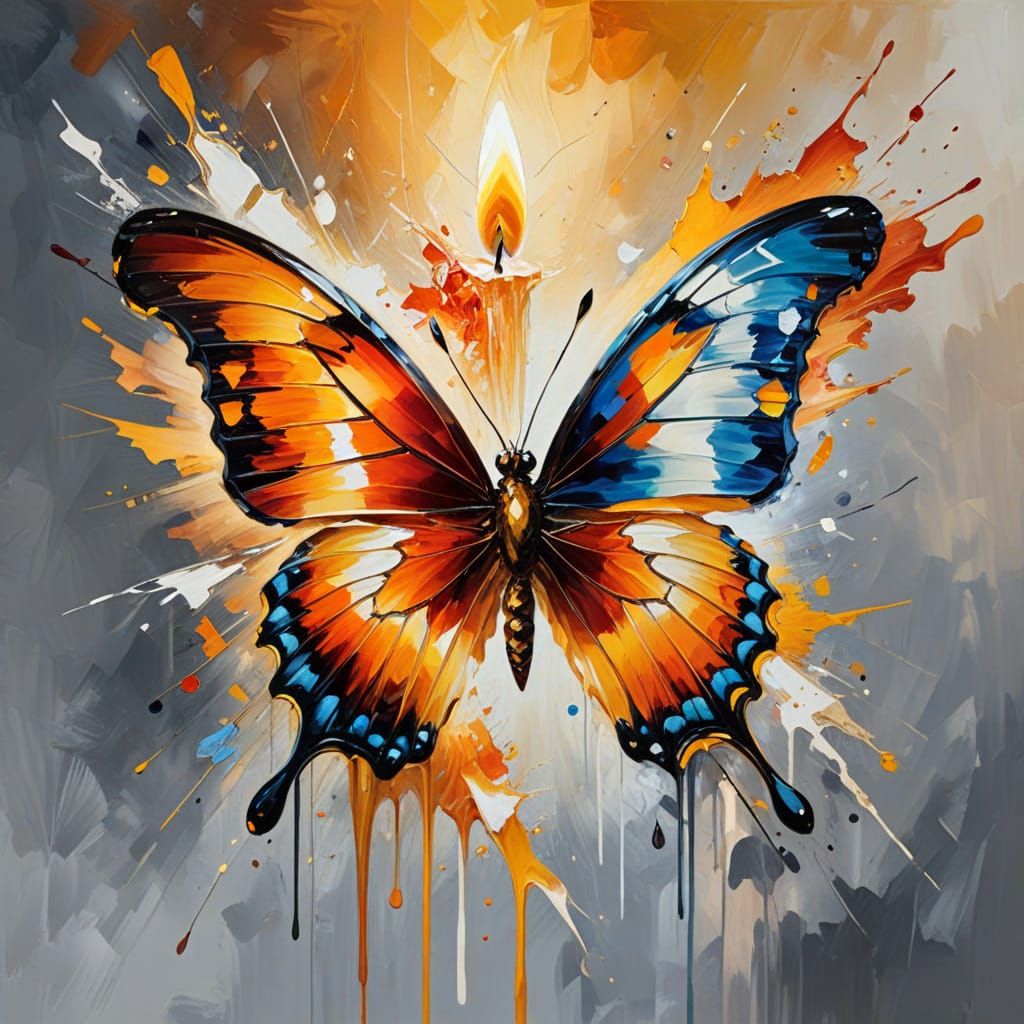Butterfly and Candle: Expressionist Impasto Oil Painting