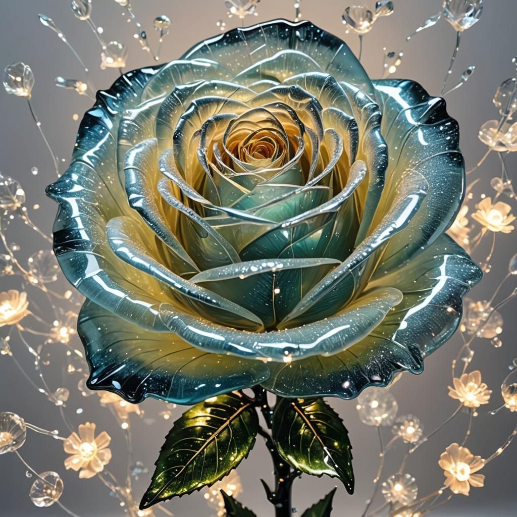Bioluminescent Crystal Rose Glass Art
