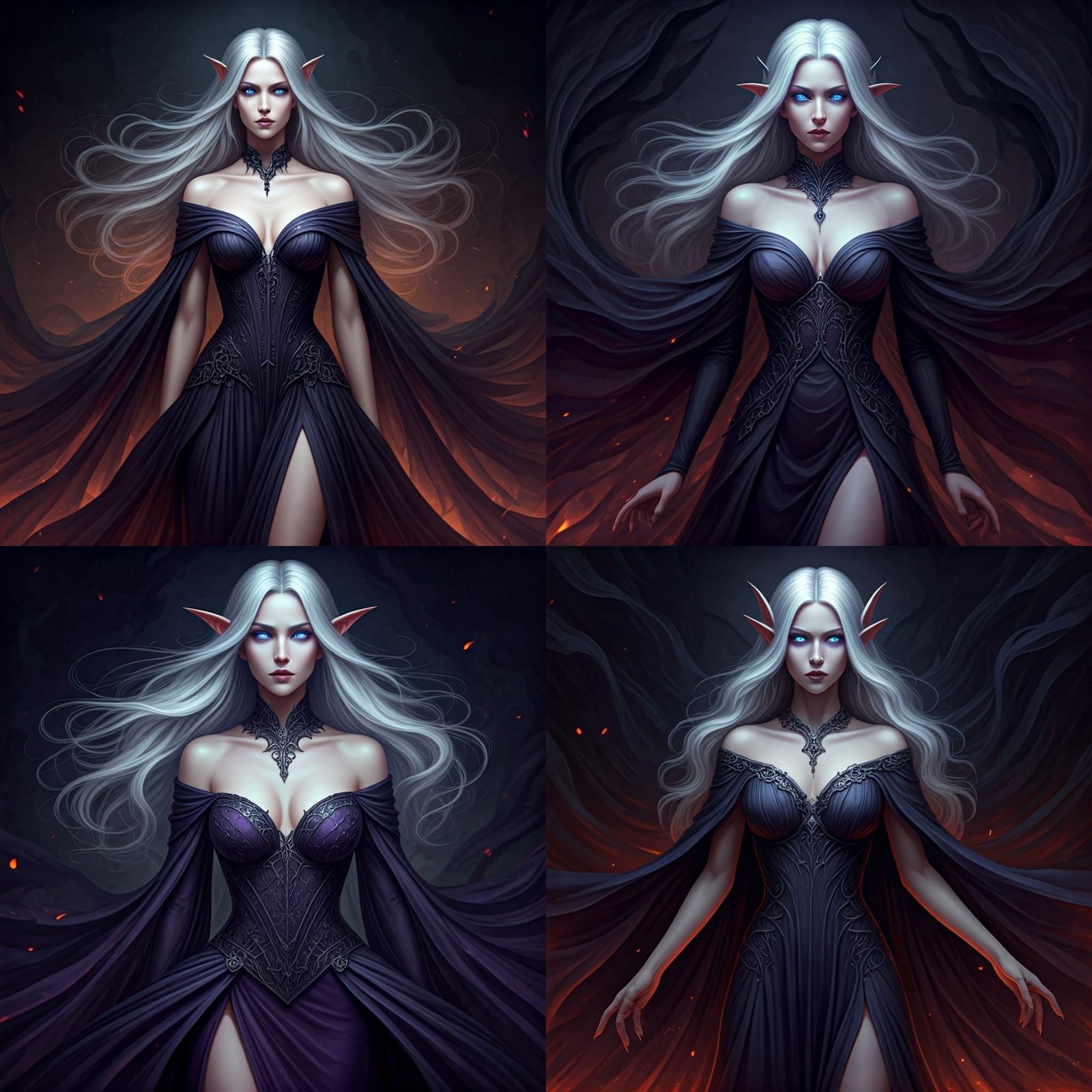 Mysterious Elf in Violet Gown: Dark Fantasy Art