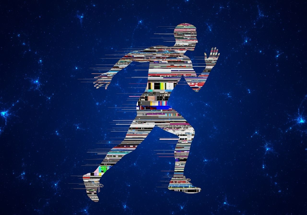 Glitch Art Silhouette of a Sprinting Man