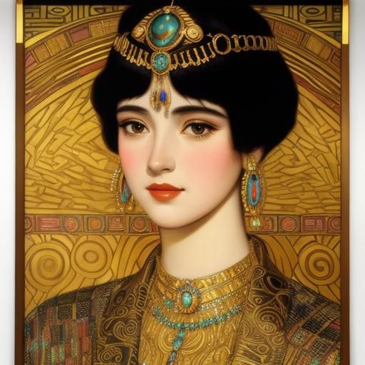 Cleopatra Portrait in Art Deco Style of Klimt