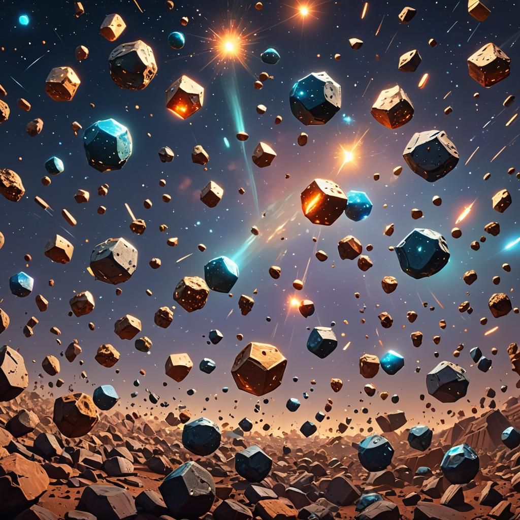 Glimmering Meteors and Asteroid Swarms: 3D Digital Art