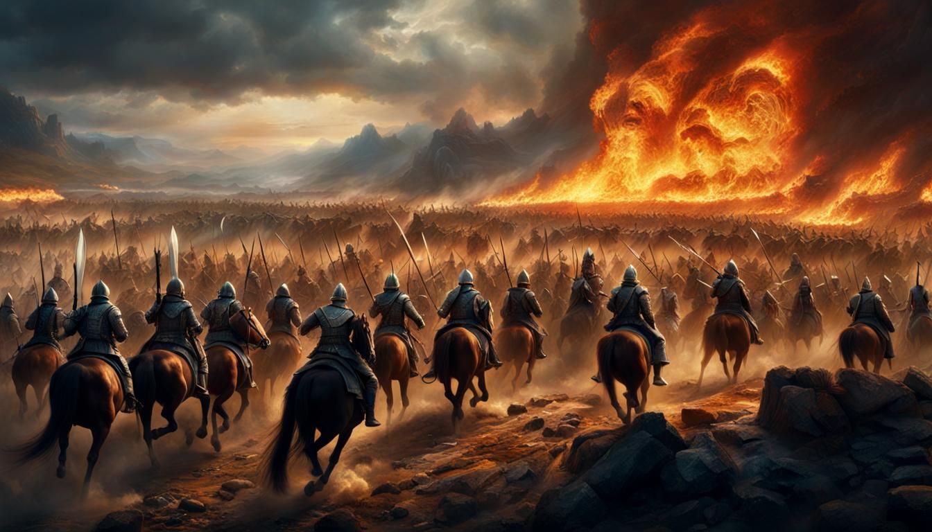 Epic Ancient Battlefield Scene with Warriors