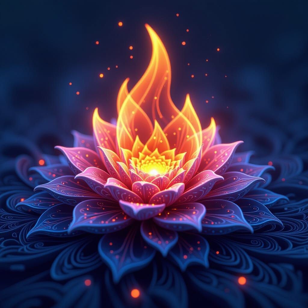 Glowing Fractal Flamme in Teslapunk Fairypunk Style