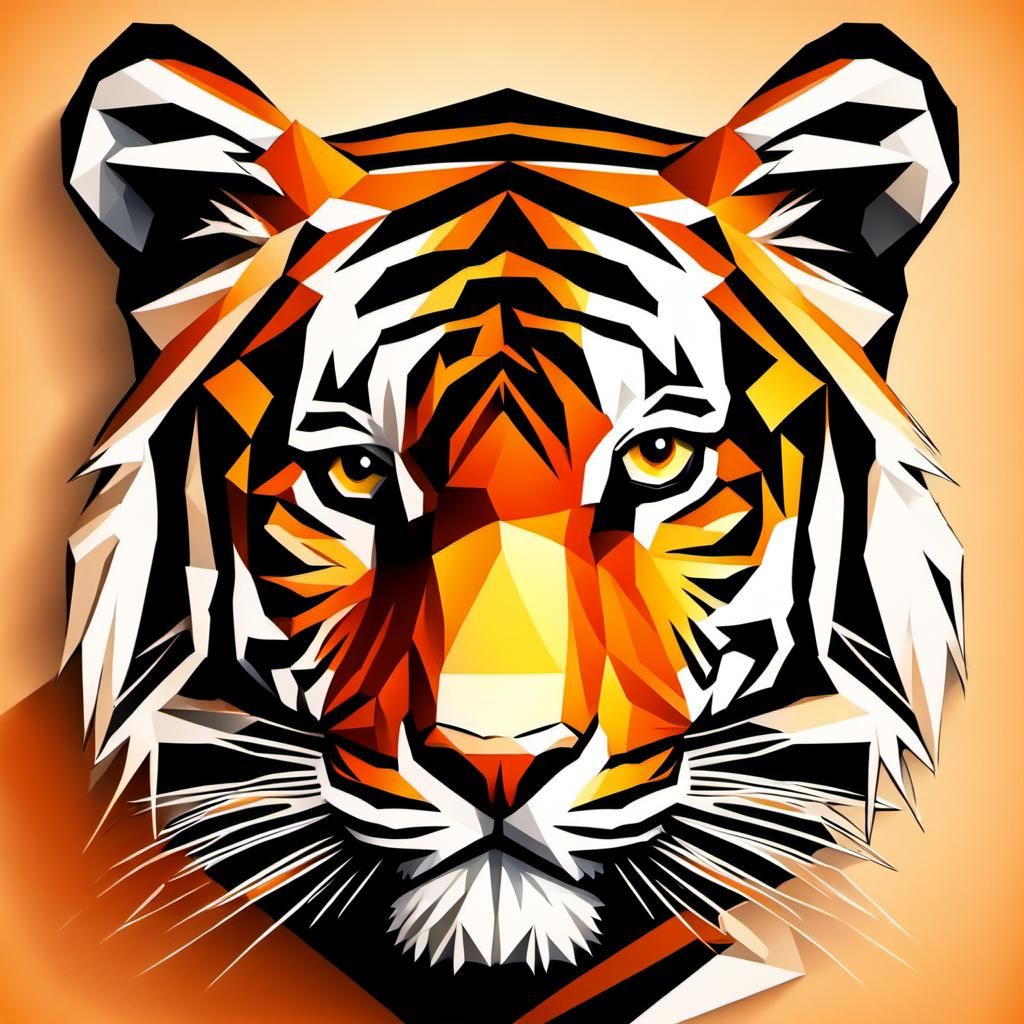 Detailed Low Poly Tiger Portrait in Orange and Black
