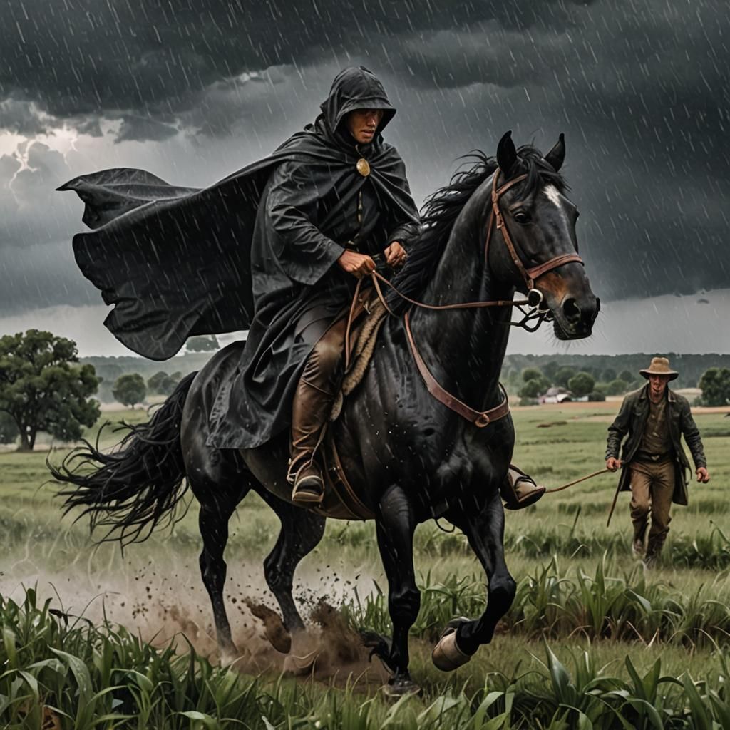 Black Horse and Ranger in Thunderstorm, Hyperrealism