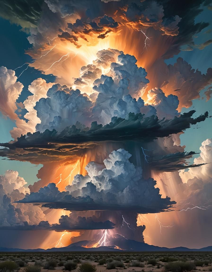 Crepuscular Rays Illuminate Towering Cumulonimbus Clouds
