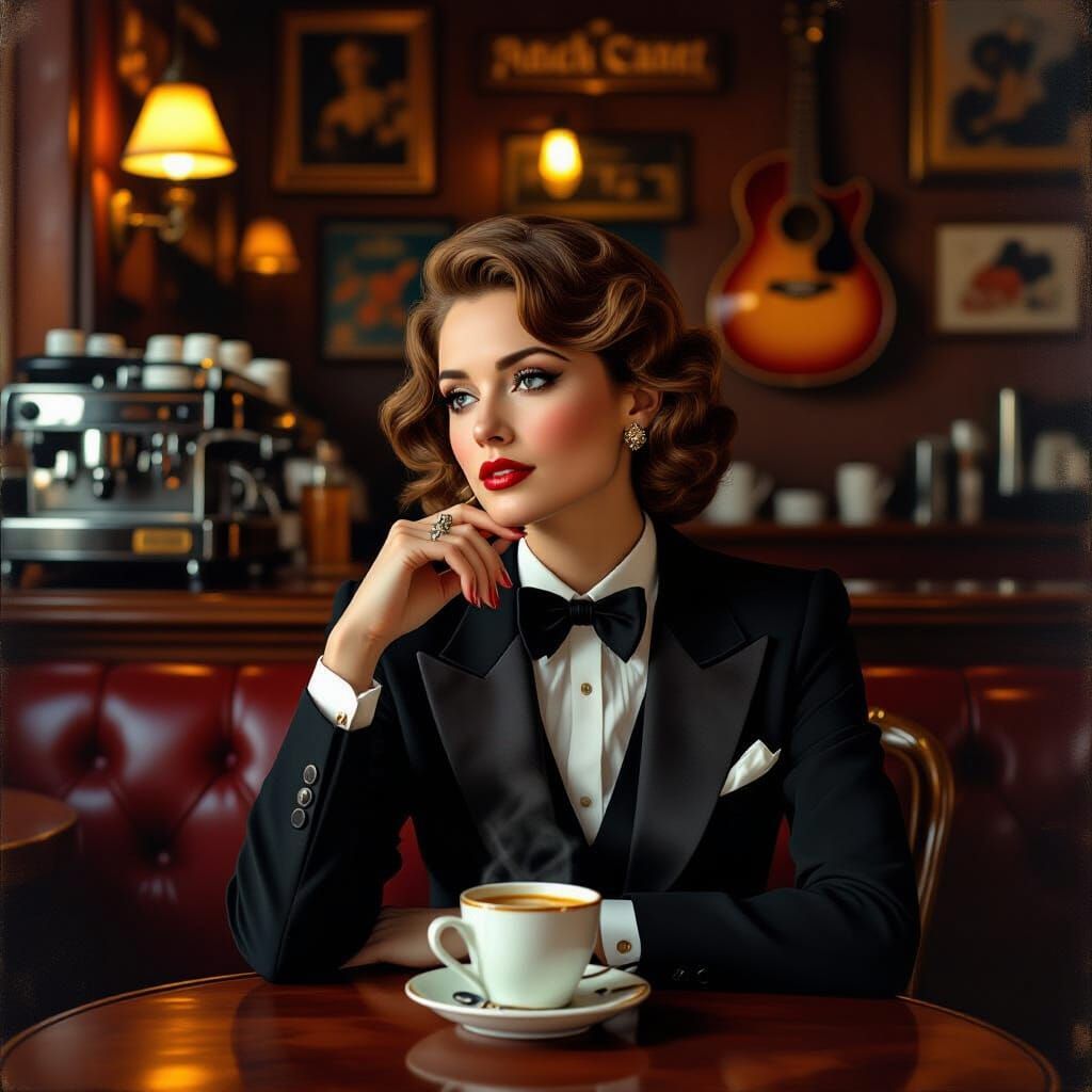 Contemplative Person in Cafe, Photorealistic Style