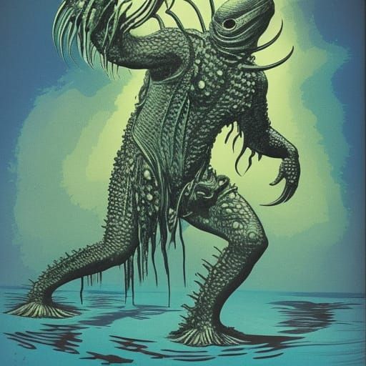 Gill-Man Creature Portrait in Pop Art Style