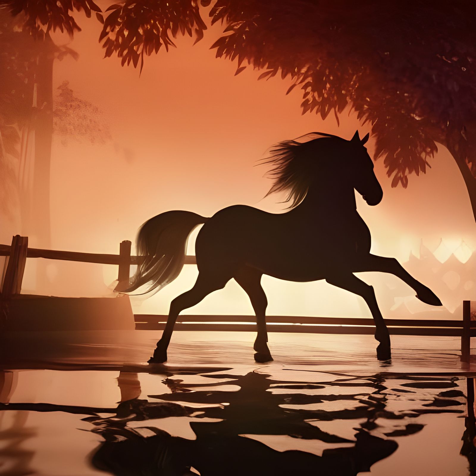 Dramatic Horse Silhouette with Dappled Shadows