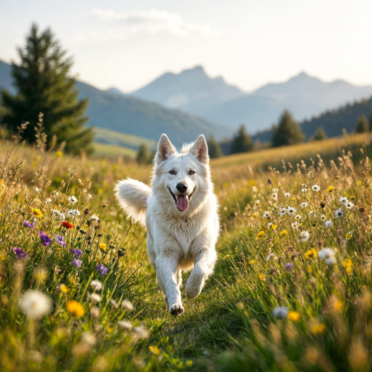 German Shepherd Runs Through Rolling Meadows at Golden Hour