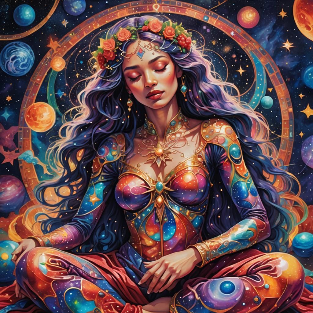 Cosmic Visionary Art: Woman Surrounded by Stars