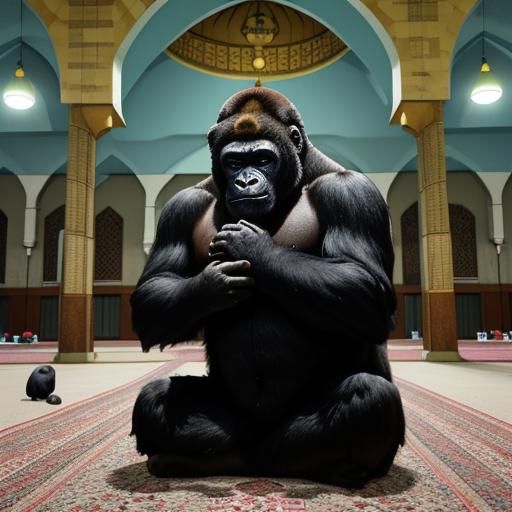 Gorilla Praying at Mosque: A Halal Image