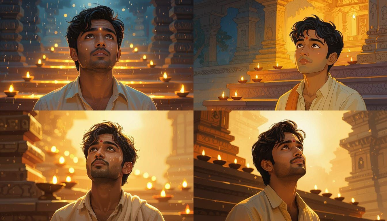 Hopeful Young Man in Golden Temple Light