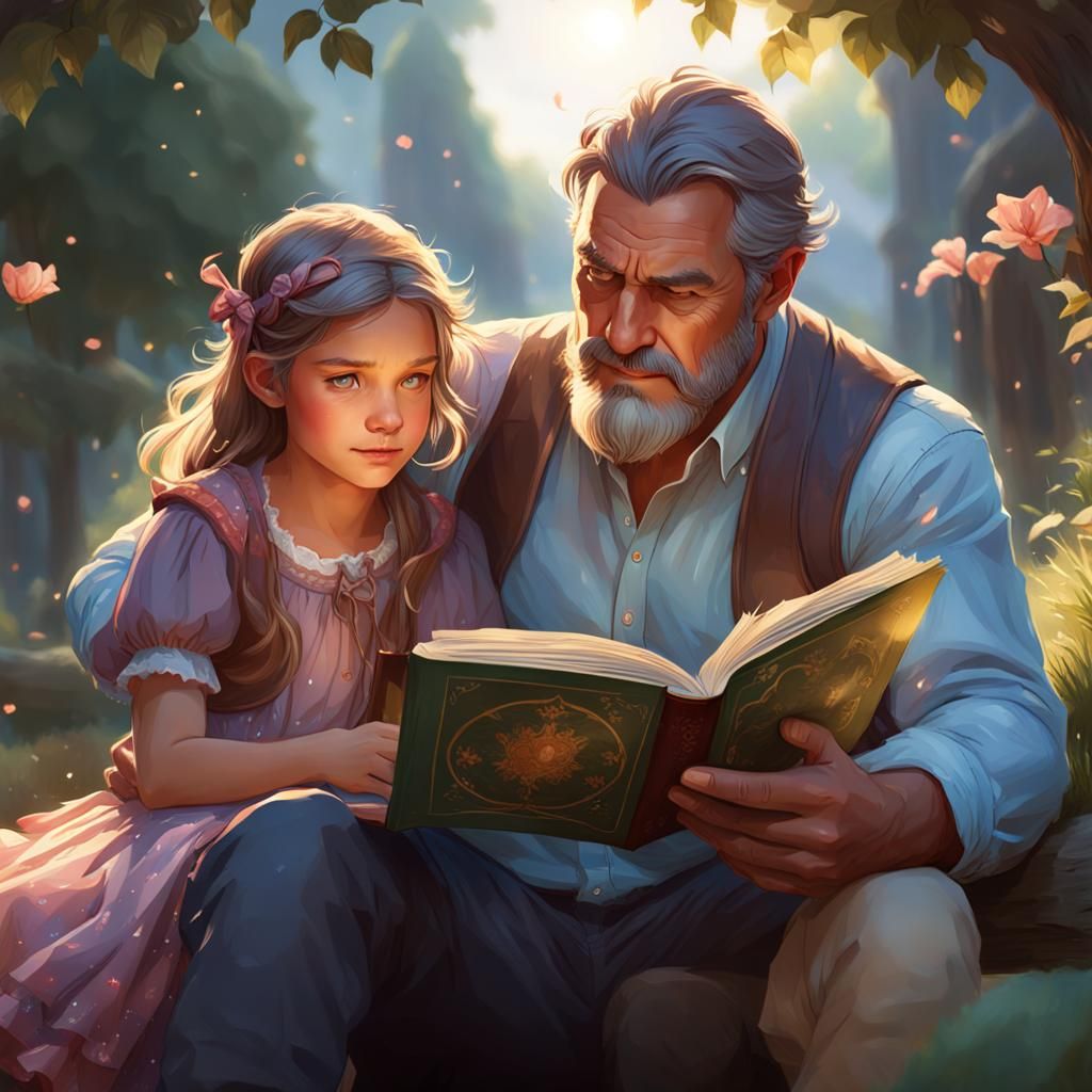 Father Daughter Reading Storybook Portrait