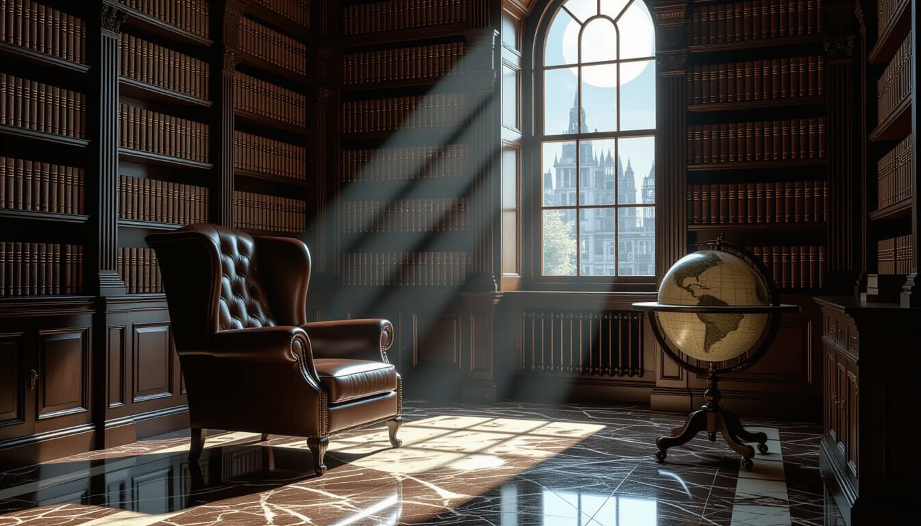 Dimly Lit Victorian Study with Ancient Tomes