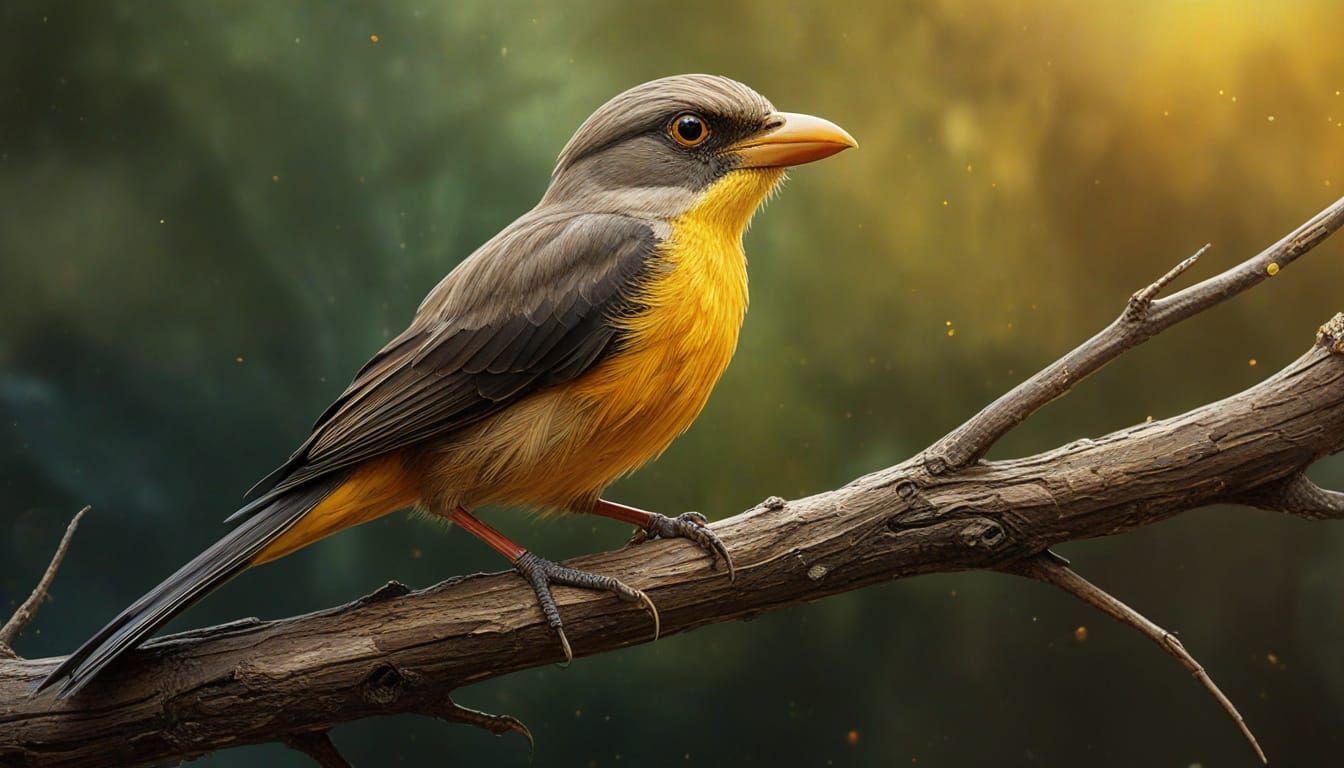 Hyperrealistic Yellow-Billed Shrike in Dramatic Splash Art