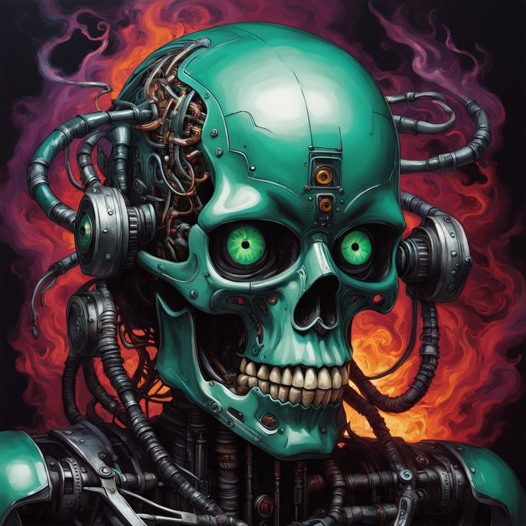 Cyberpunk Goddess in Emerald Smoke