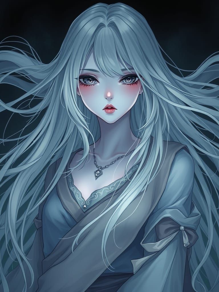 Ethereal Woman in Spooky Anime Portrait