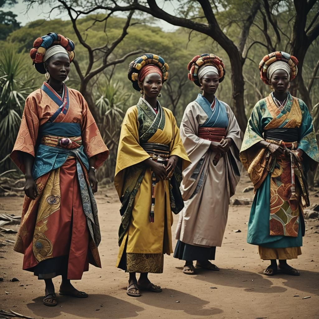 African Girls as Geishas in Cinematic Style