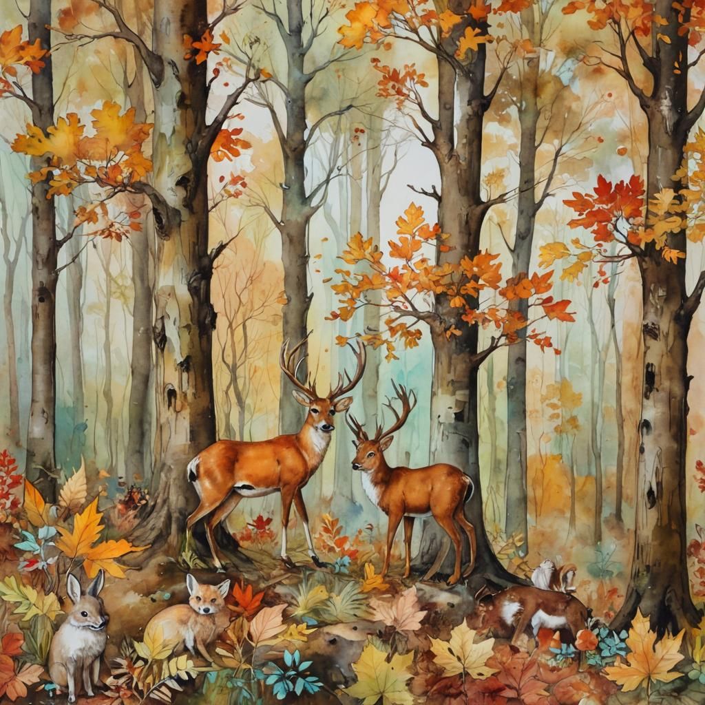 Autumn Forest Animals in Rococo Style