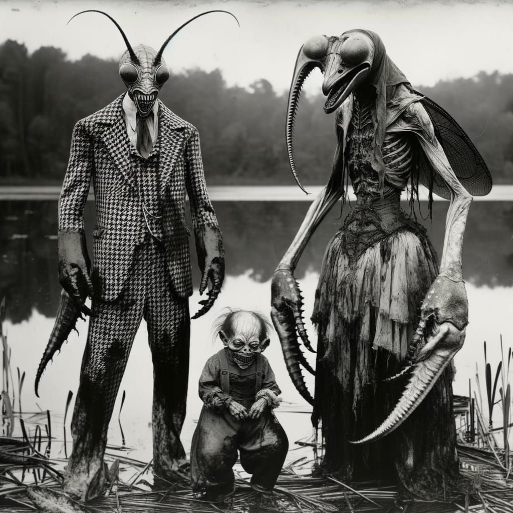 Eerie Ghoulish Figures on a Lake: Early 20th Century Style