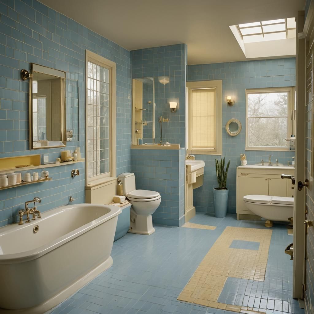 Elegant Italian Modern Spa with Blue and Yellow Bathtub