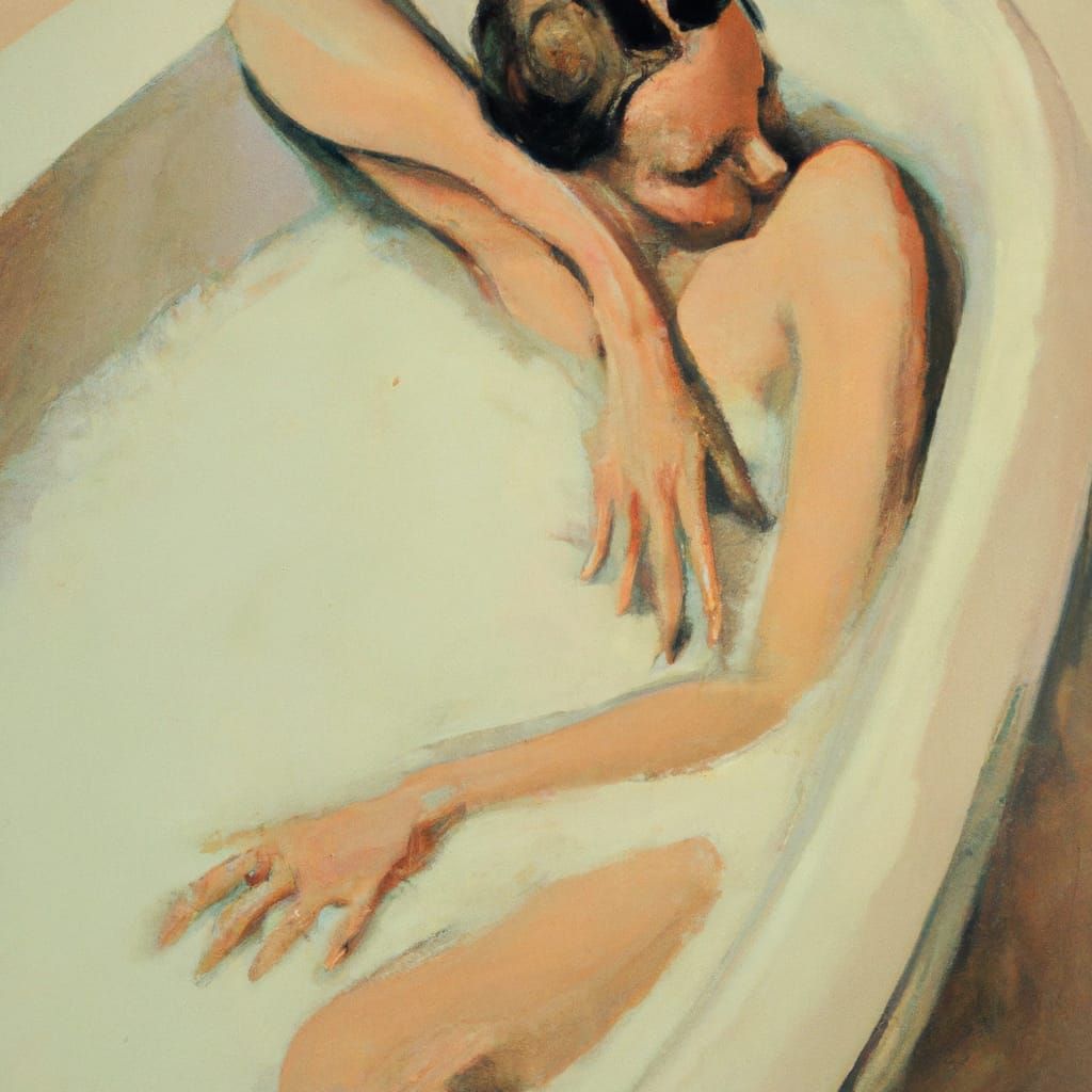 Gorgeous Woman Relaxing in Bath as Malcolm Liepke Painting