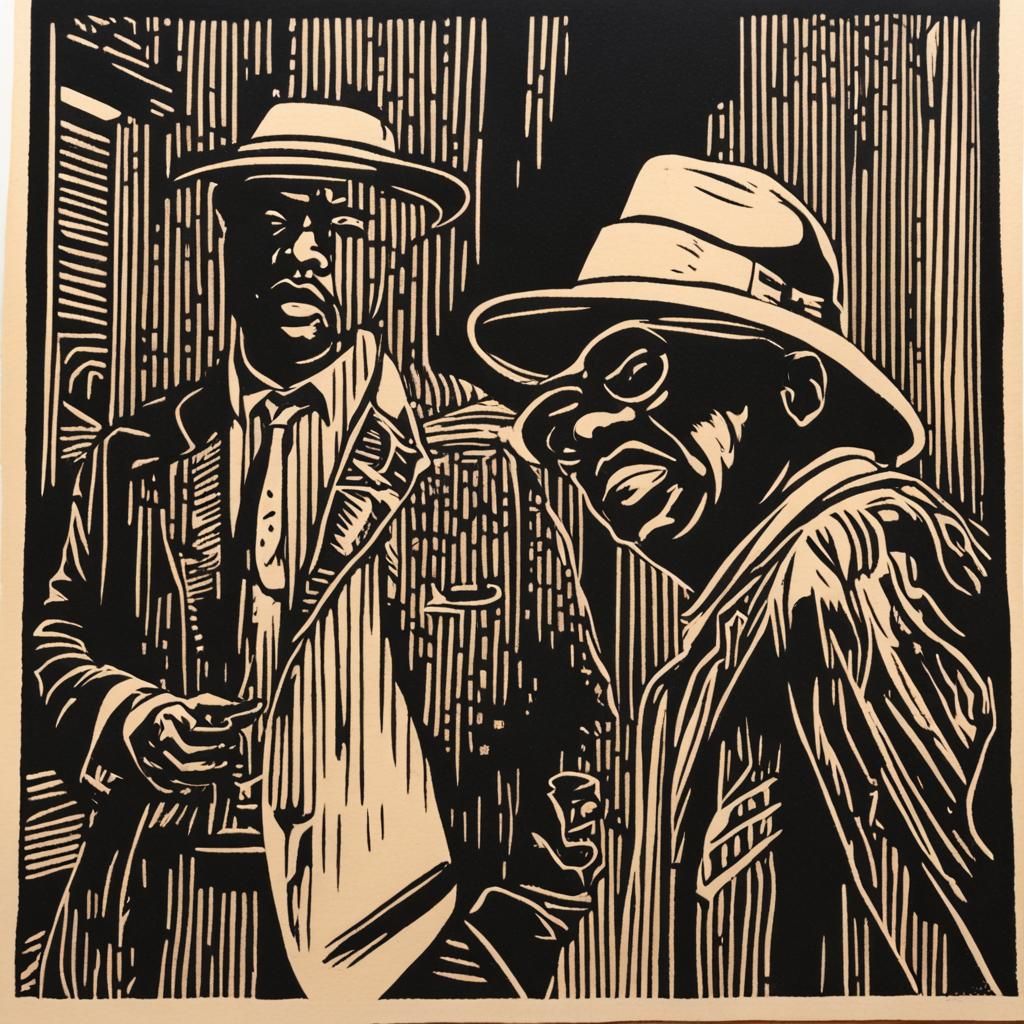 Graphic Linocut Portrait in Woodblock Style