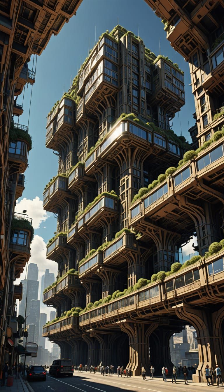 Surreal Futuristic Metropolis in a Cyberpunk Aesthetic