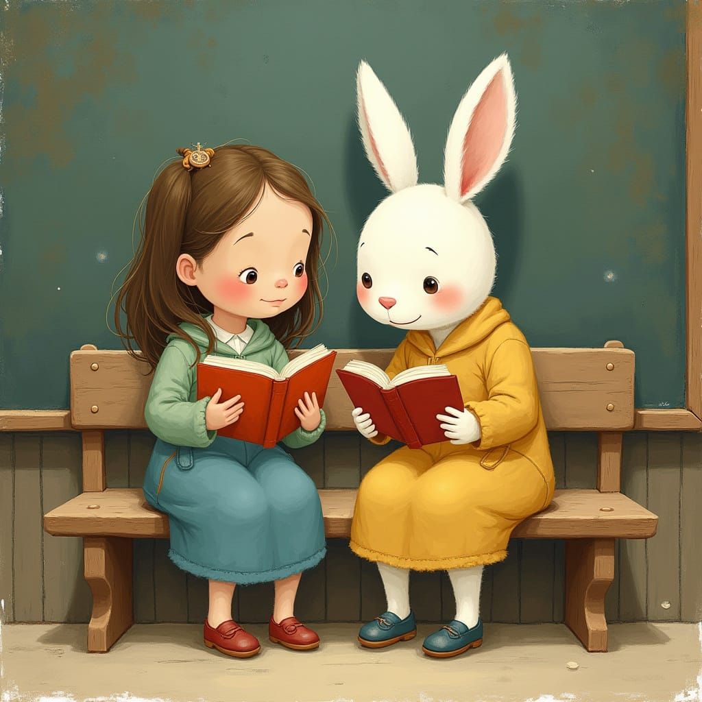 Whimsical Classroom Scene in Delicate Watercolor Style