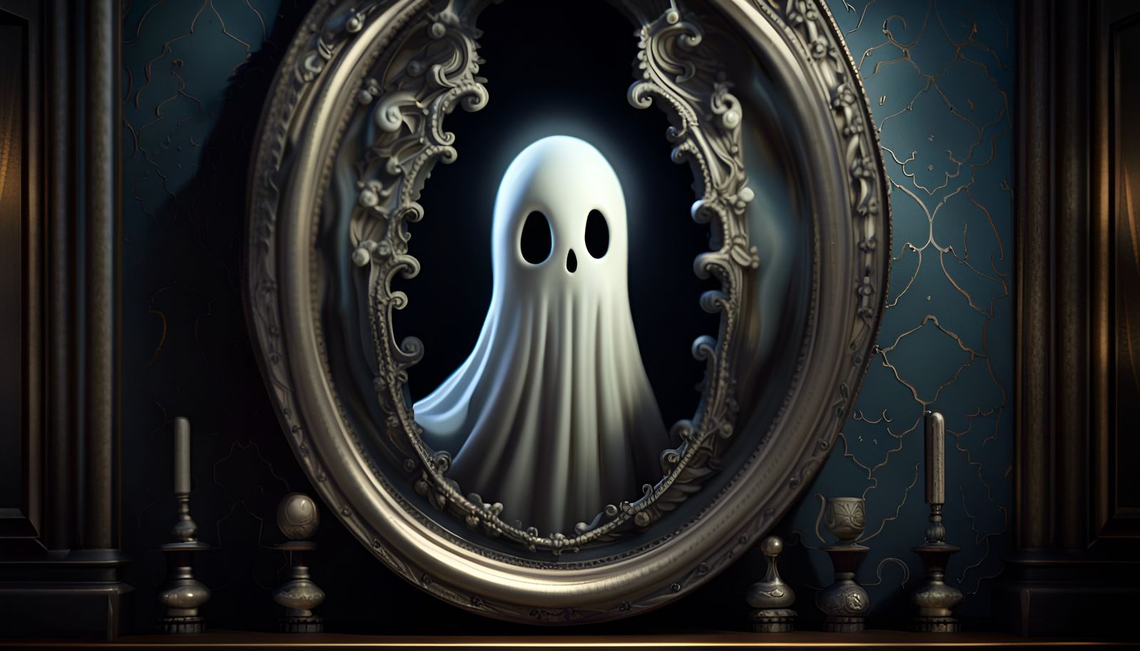 Ghostly Apparition from Gothic Mirror in Digital Art