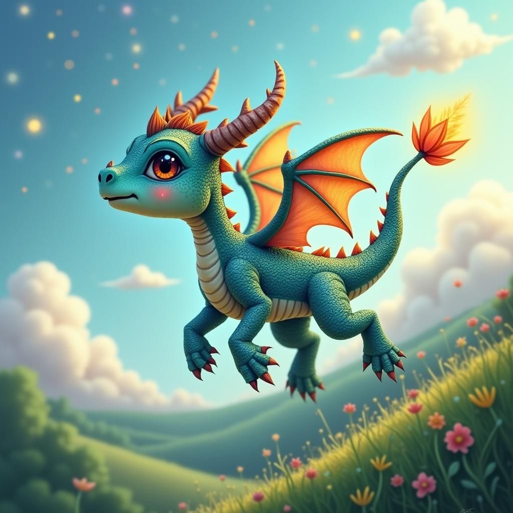 Iridescent Dragon Gazing at Dreamy Night Sky