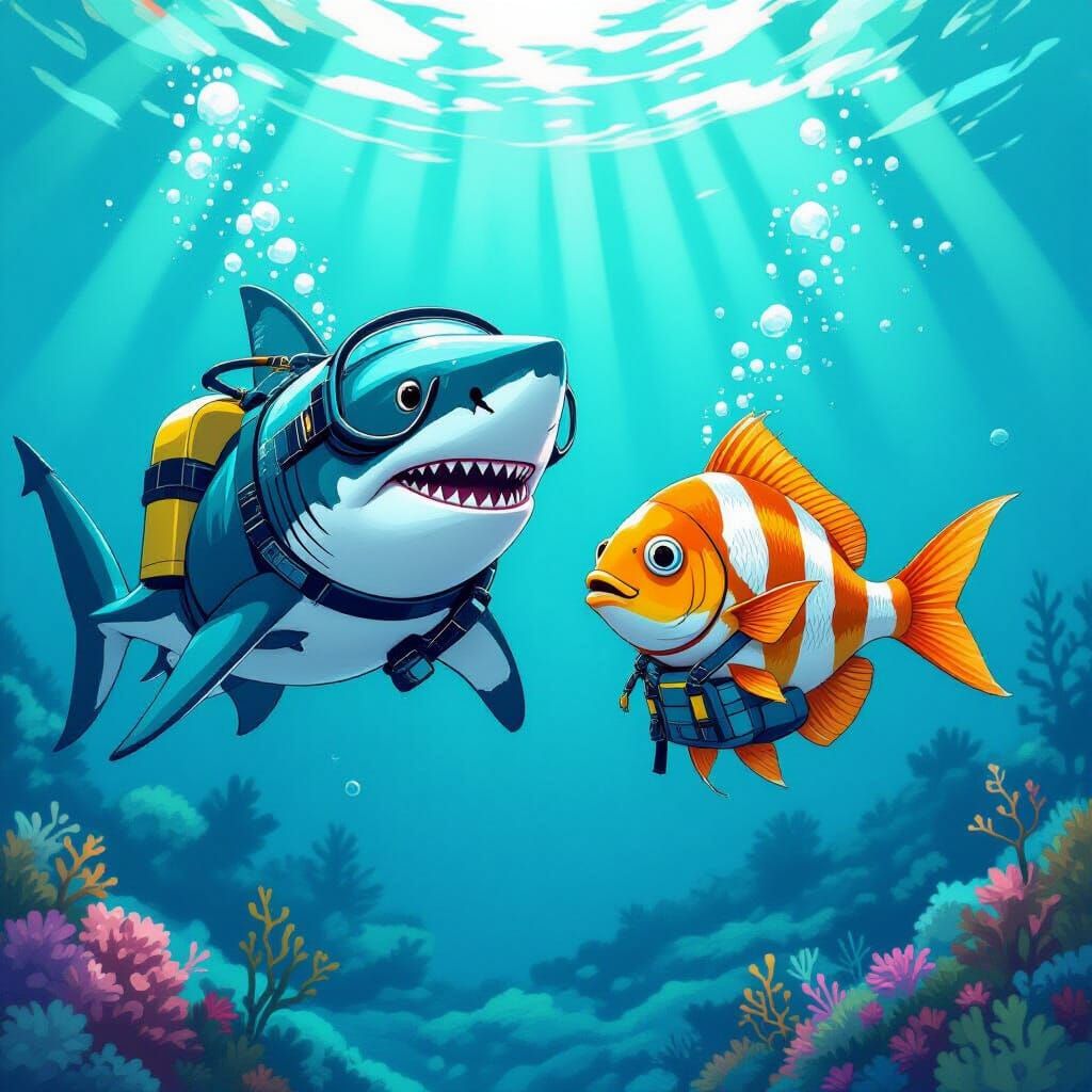 Friendly Shark and Fish in Vibrant Ocean