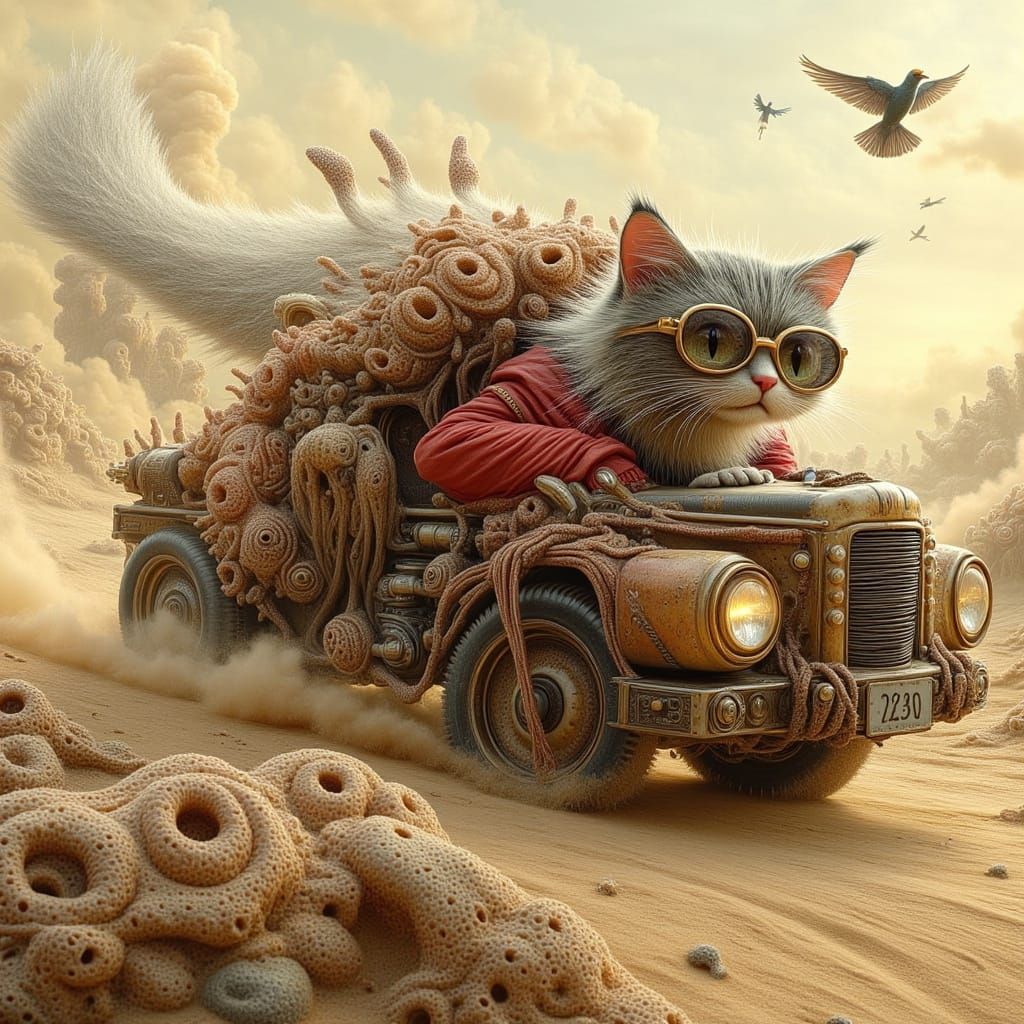 Cyberpunk Tabby Cat Cruises Through Post-Apocalyptic Wastela...