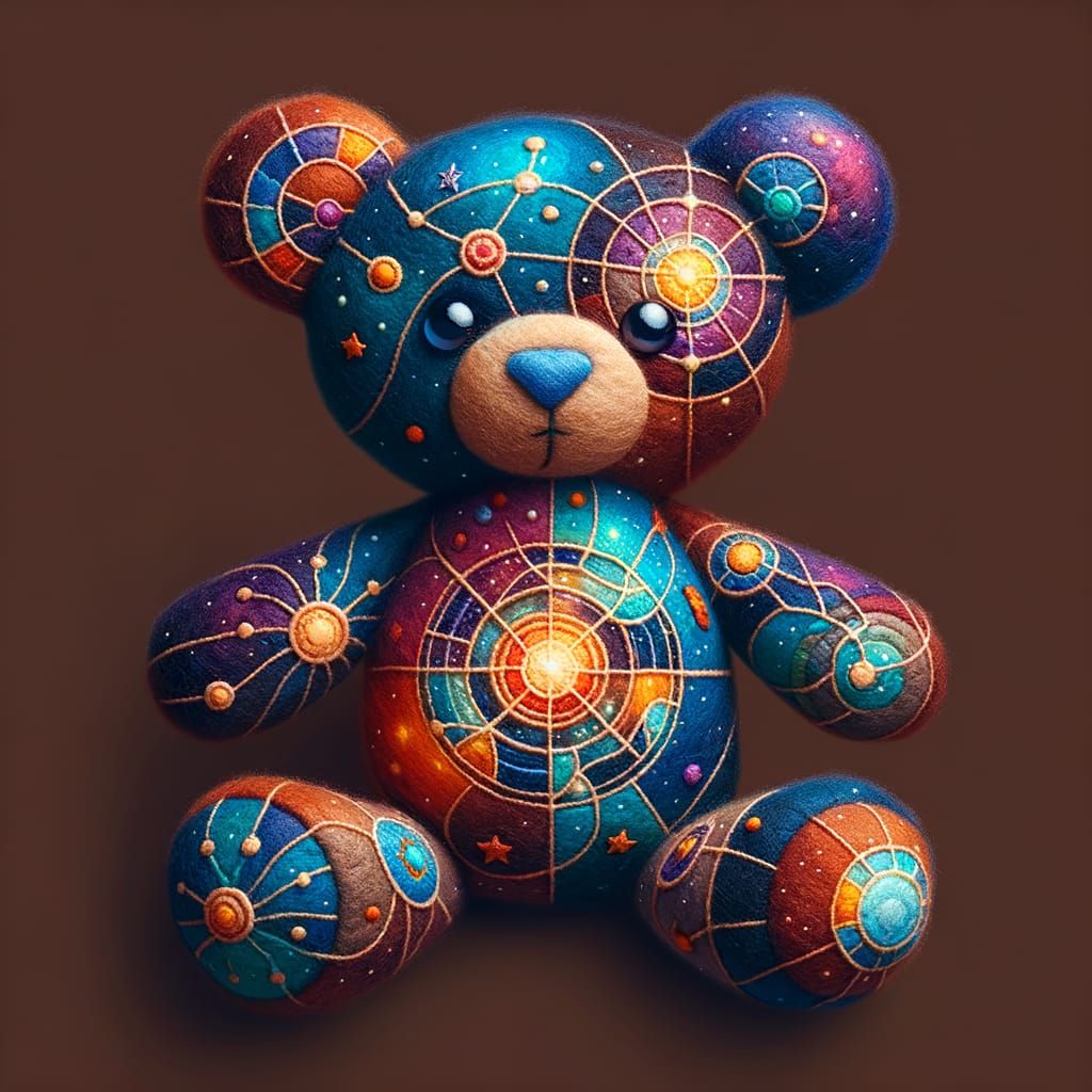 Felt Patchwork Teddy Bear with Cosmic Illustration