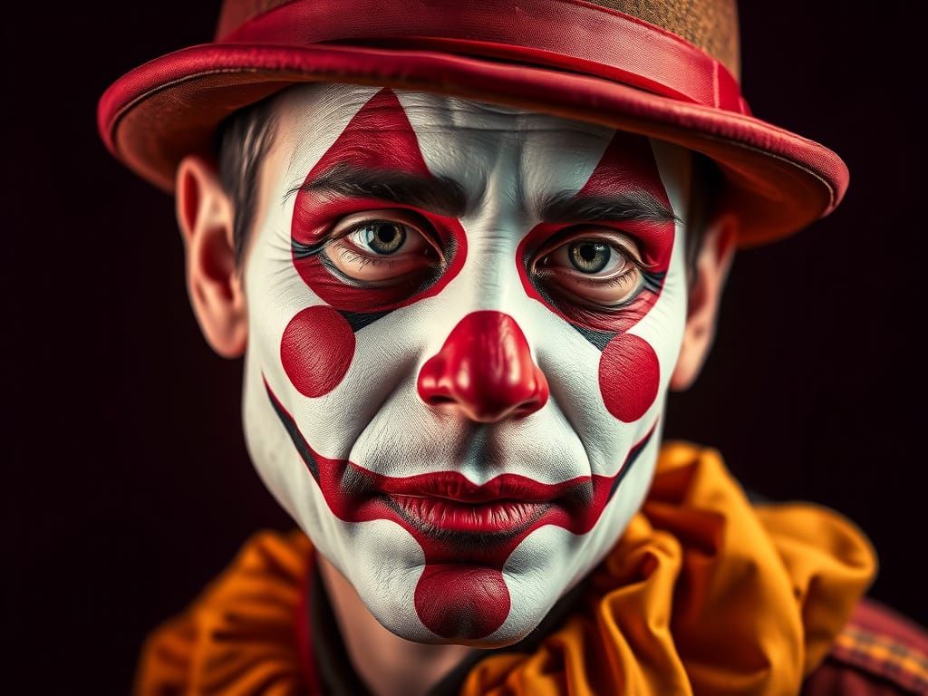 Man's Face Painted as a Clown in a Bold Vector Style