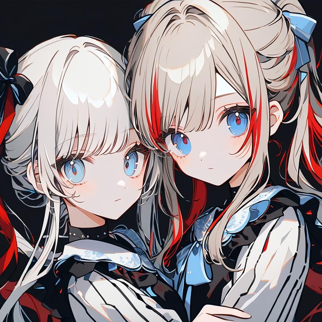 Two Girls Hugging with Red and Blonde Hair