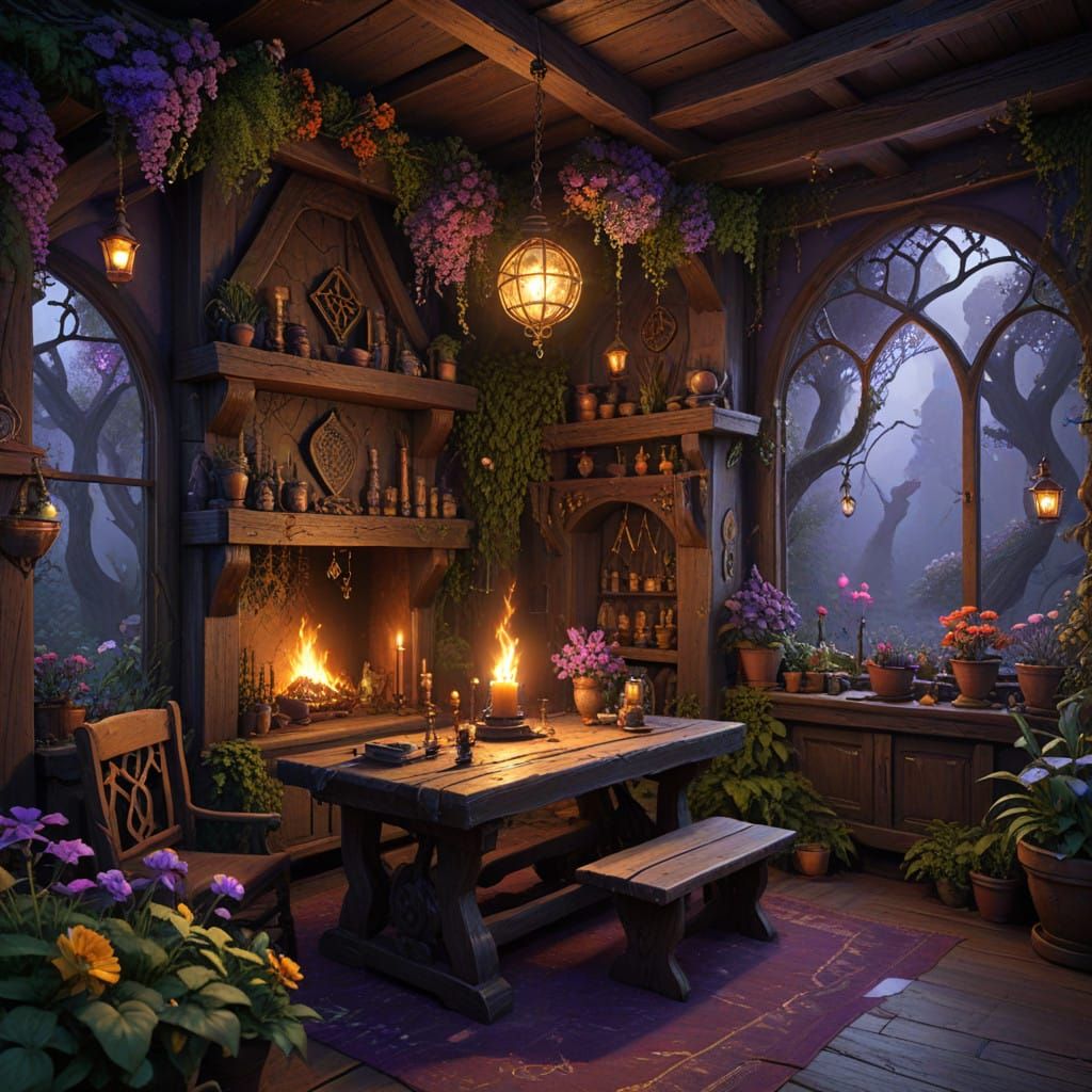 Whimsical Celtic Cottage in Mysterious Twilight