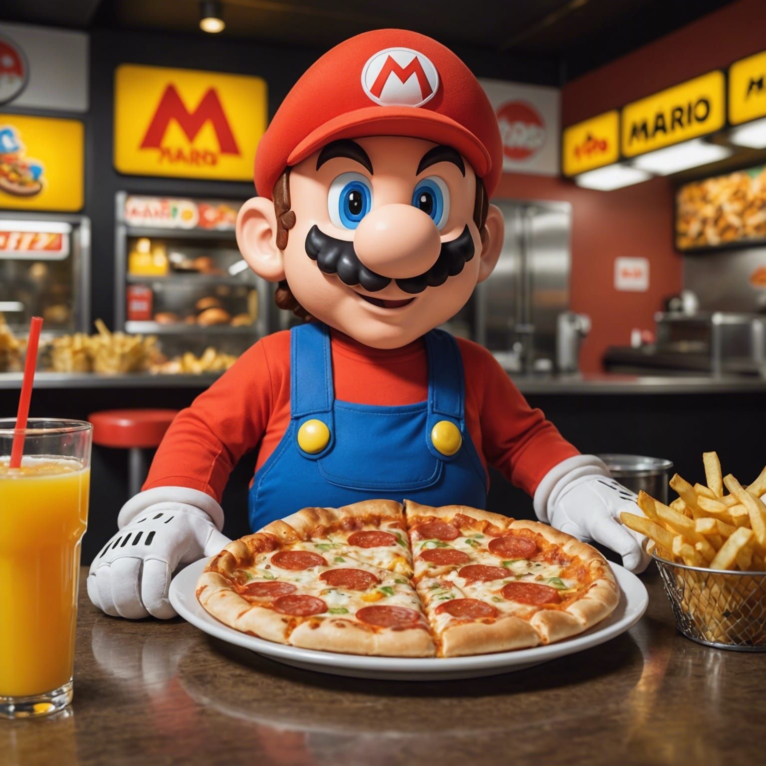 Super Mario Feast at Fast Food Restaurant