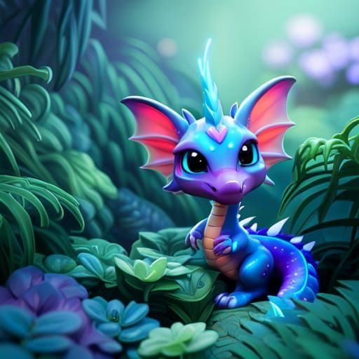 Hyperrealistic Chibi Fern Dragon in 3D