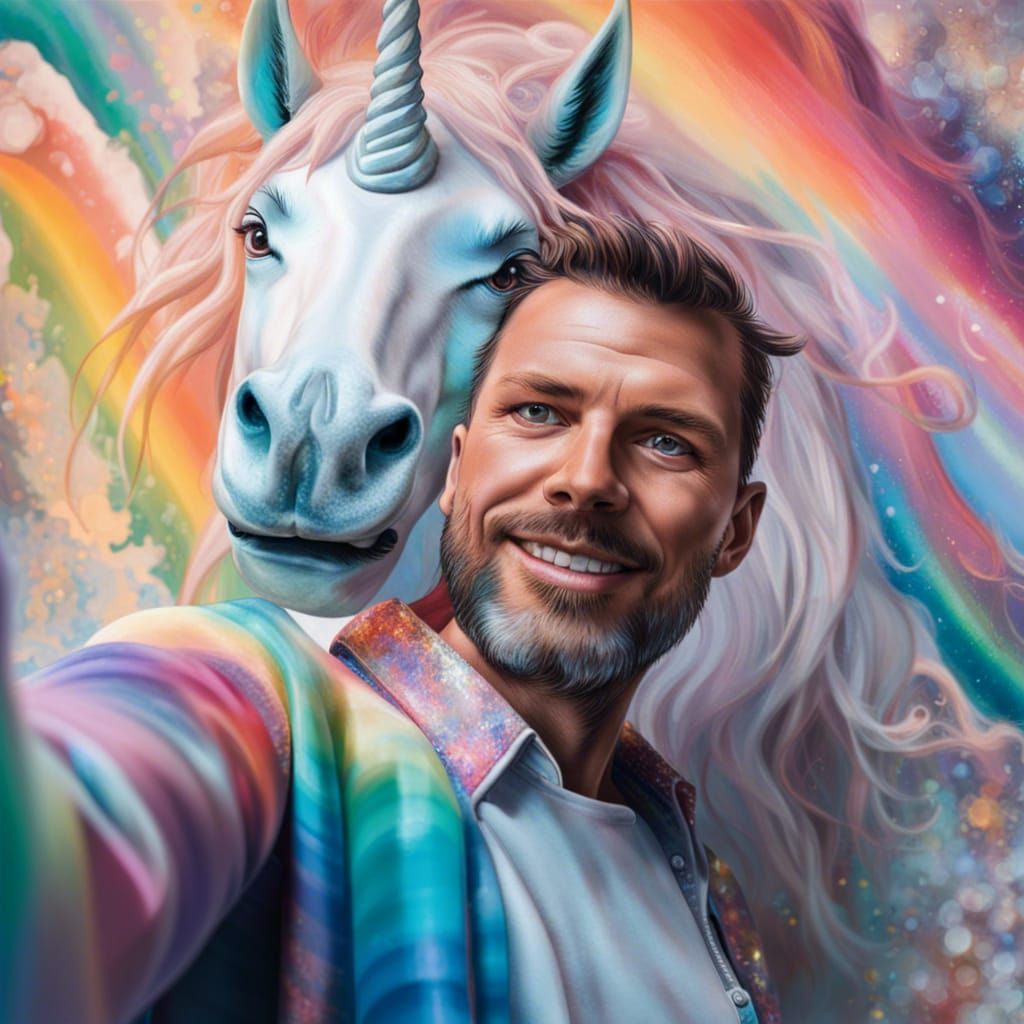Selfie with Rainbow Unicorn in Crystal Cave