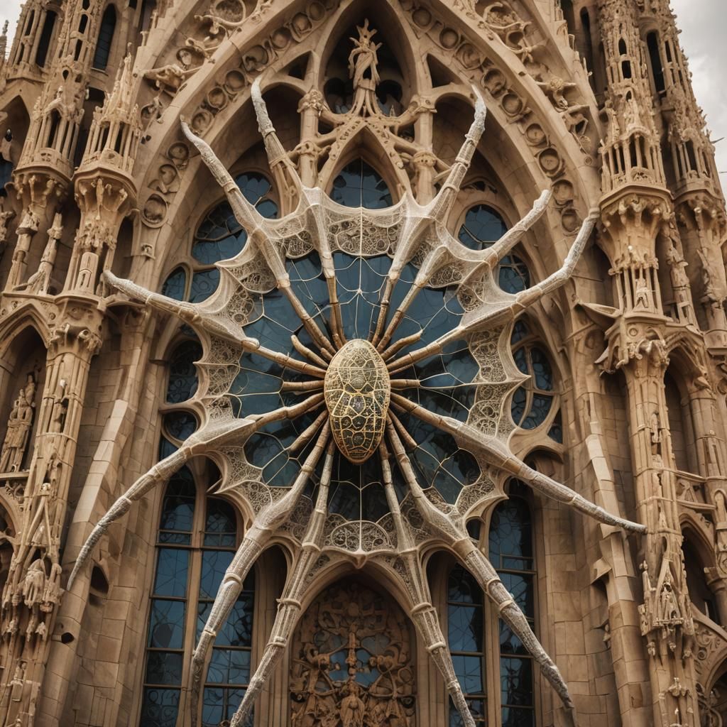 Spider Weaving Sagrada Familia in Baroque Style