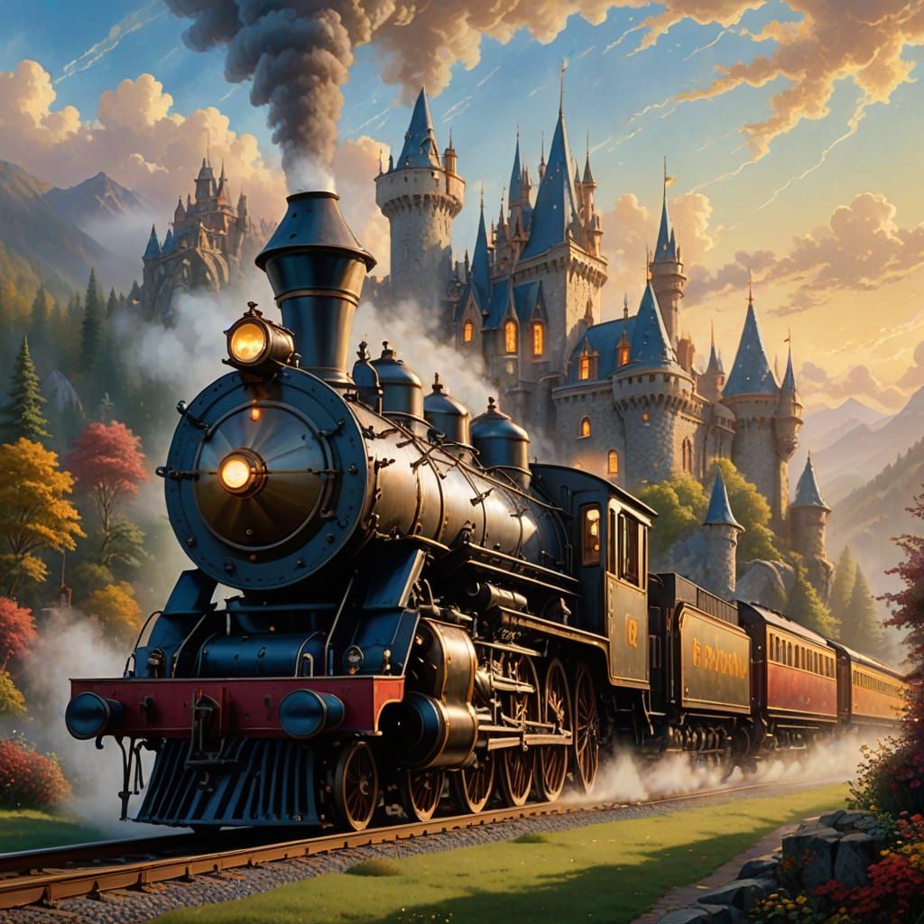 Fairytale Steam Train at Misty Castle, Ethereal Fantasy
