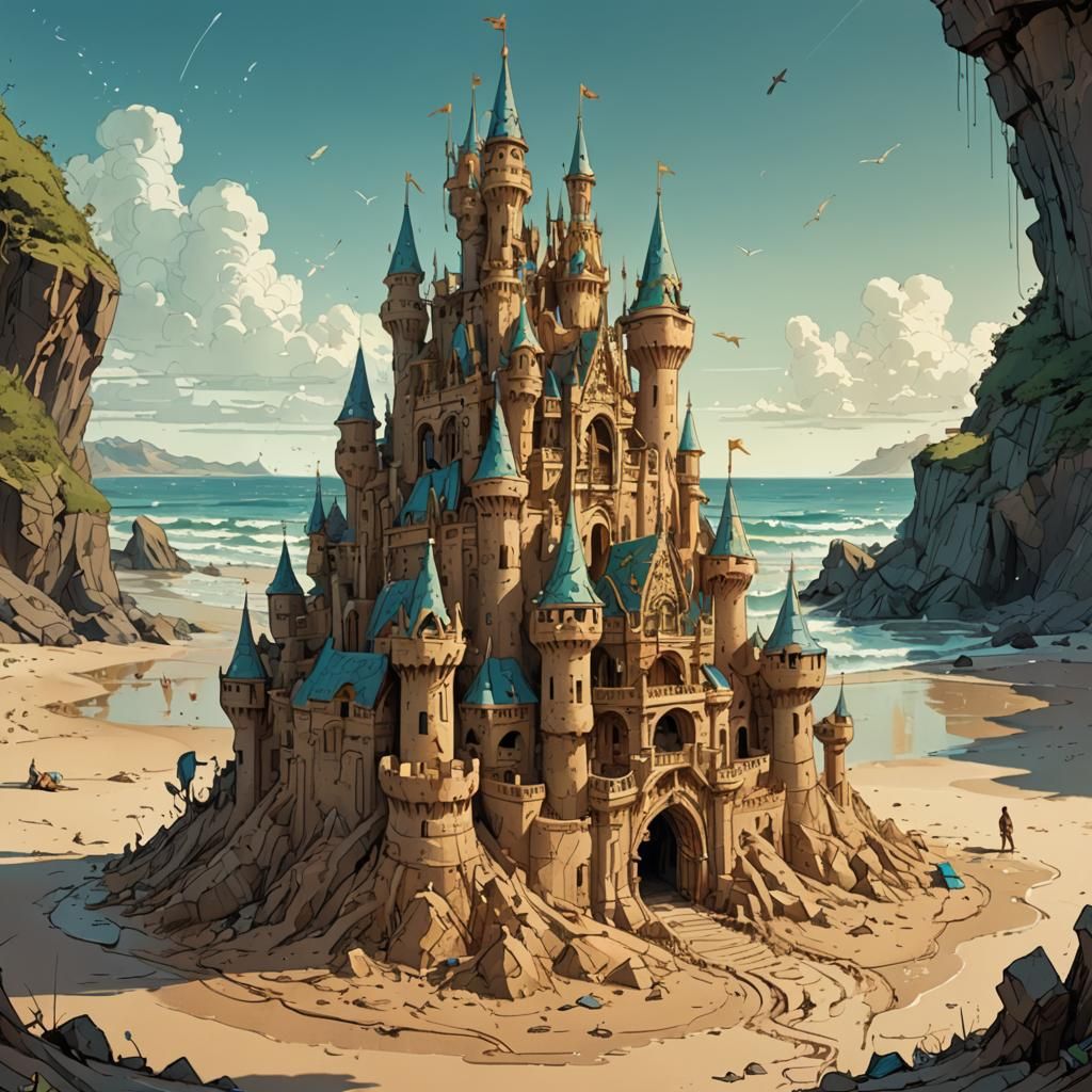 Heroic Sand Castle with Golden Outlines