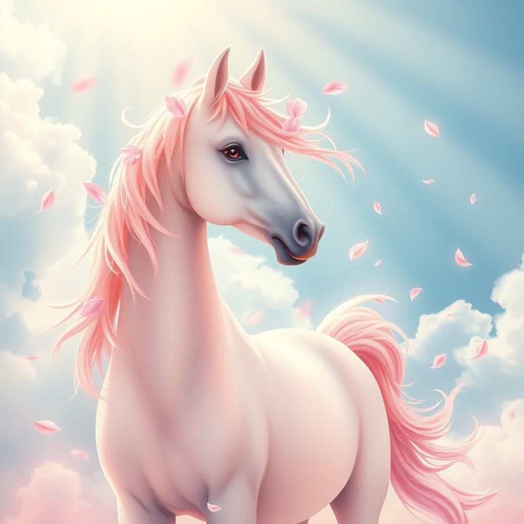 Ethereal Sakura Horse in Divine Sunshine