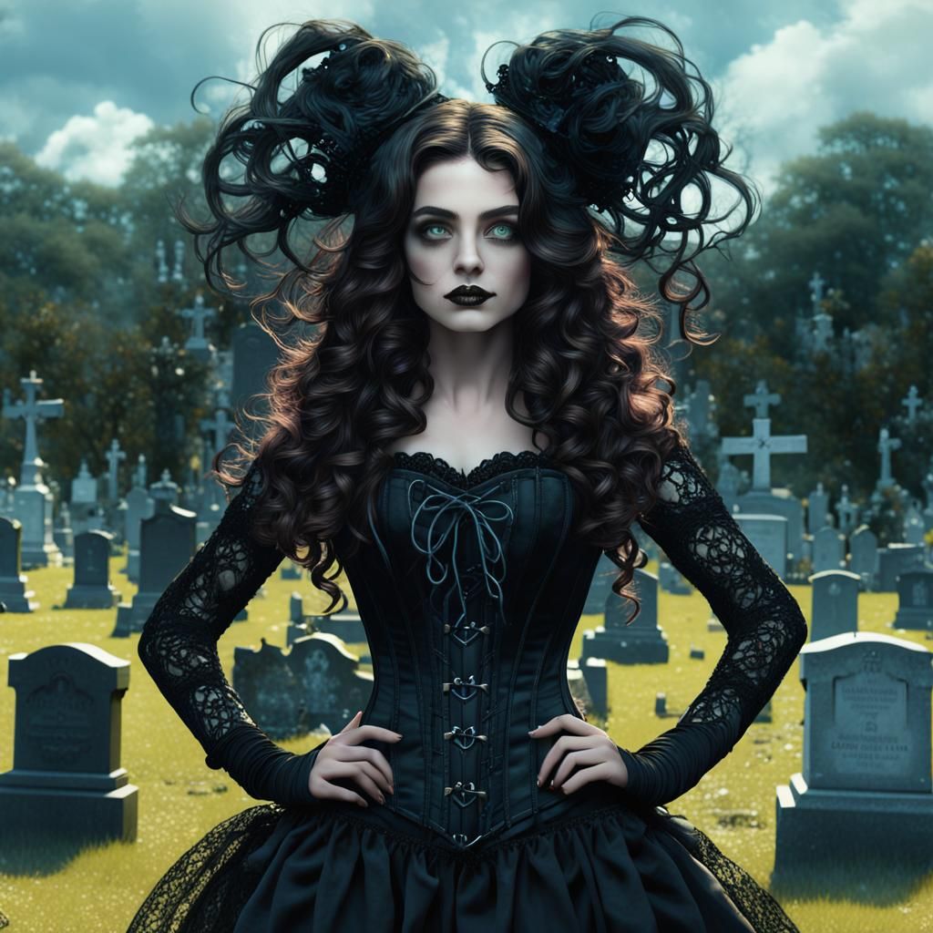 New Orleans Witch in Cemetery, Detailed Matte Painting