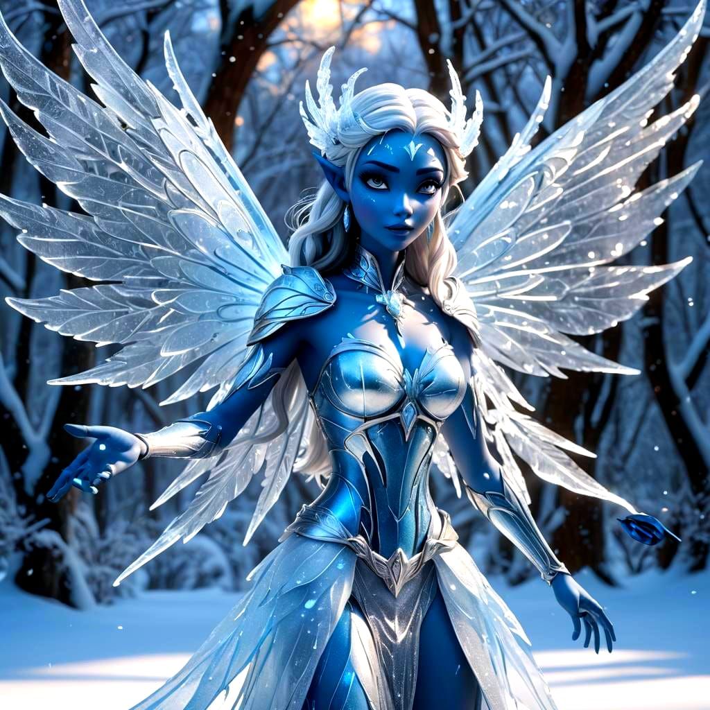 Ice Fairy with Glowing Skin in 3D Digital Art